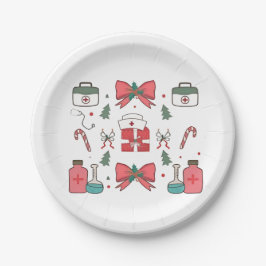 Plato De Papel Enfermera Coqueta con Lazo Navidad Personalizada