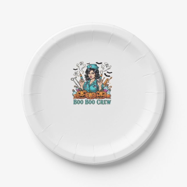 Plato De Papel Enfermera de Boo Boo Crew Halloween con jeringas y (Anverso)