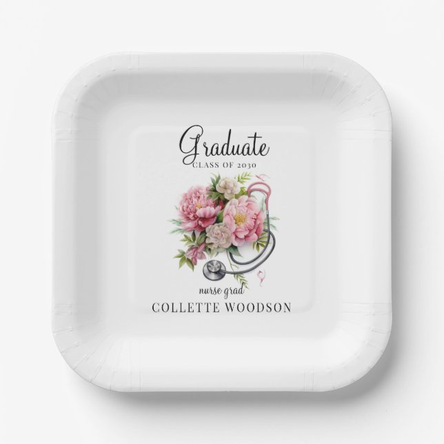 Plato De Papel Enfermera de estetioscopio floral clase 20XX (Anverso)