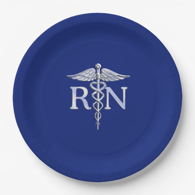Plato De Papel Enfermera inscrita RN Caduceus Diseño (Anverso)
