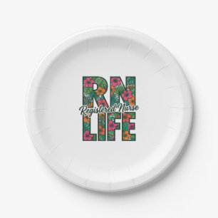 Plato De Papel Enfermera Registrada RN Vida Floral Diseño Vectori