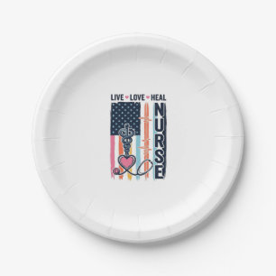 Plato De Papel Enfermera Vive Ama Sana Patriótico Vintage Vector 