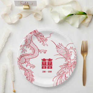 Plato De Papel Enfrentamiento entre Dragón y Fénix Doble felici