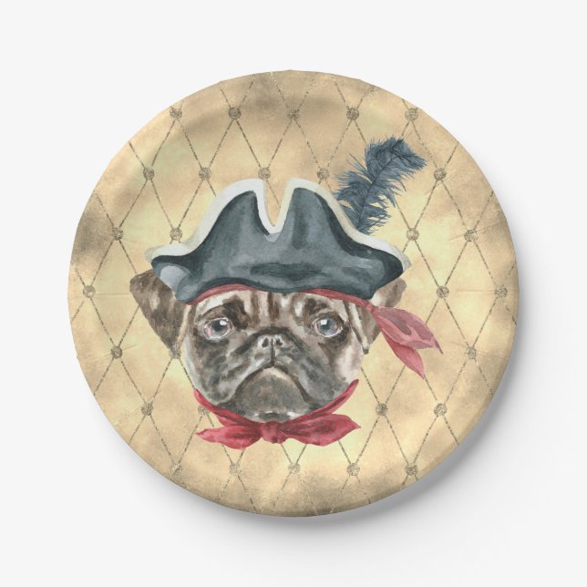 Plato De Papel Enfrentarse a las placas de papel piratas de Pug (Anverso)