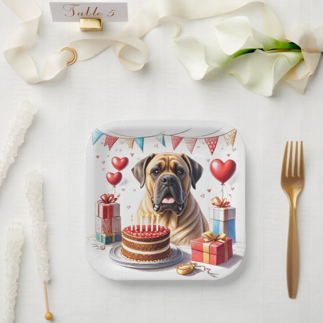 Plato De Papel Englische Dogge Mastiff Birthday  (Boda)