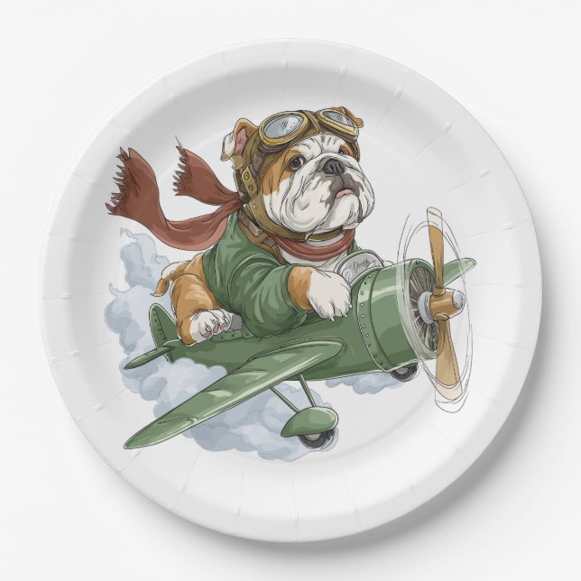 Plato De Papel English Bulldog Pilot Airplane (Anverso)