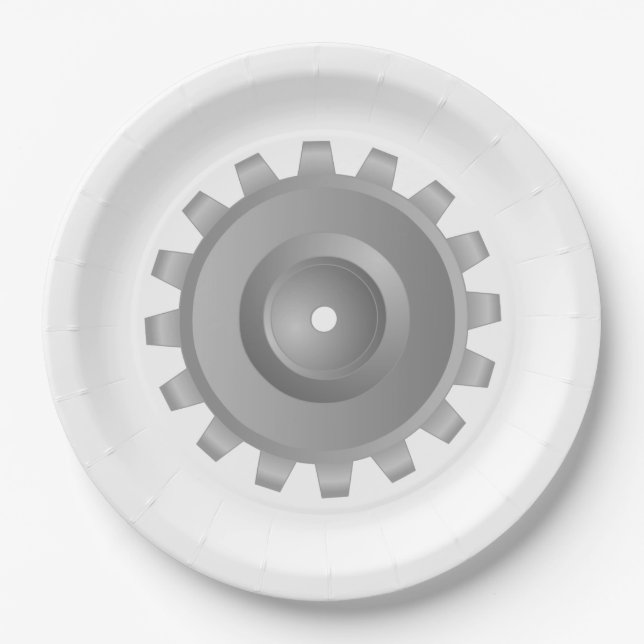 Plato De Papel Engranaje Gris (Anverso)