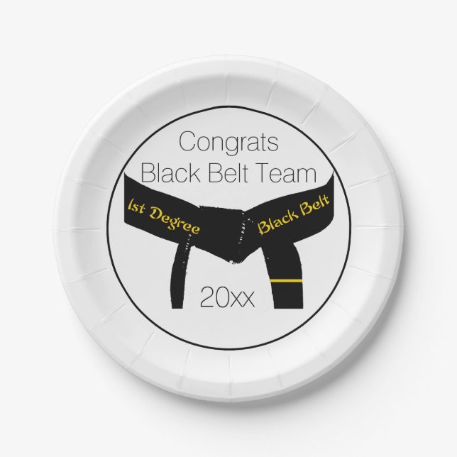 Plato De Papel Enhorabuena al Fiesta de prueba del cinturón negro (Anverso)