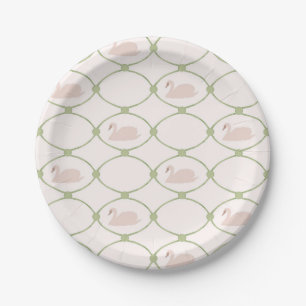 Plato De Papel Enrejado de cisne vintage verde y rosa