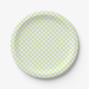 Plato De Papel Enrejado de Diamante Verde Primavera - Blanco