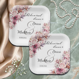 Plato De Papel Ensayo Cena Dusty Boho Rosa Boda Floral