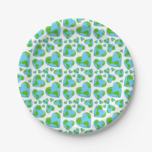 Plato De Papel Entorno ecológico Green Planet Hearts Earth Day Ec