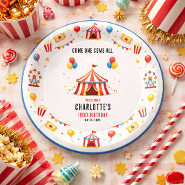 Plato De Papel Entrada de circo rojo moderno para cumpleaños 1er