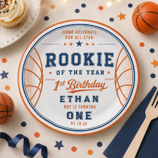 Plato De Papel Entrada de Novato del Año Baloncesto Cumpleaños 1e
