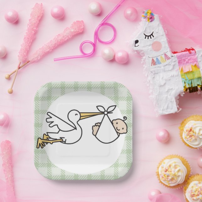 Plato De Papel Entrega de Bebé en la cigüeña (Fiesta)