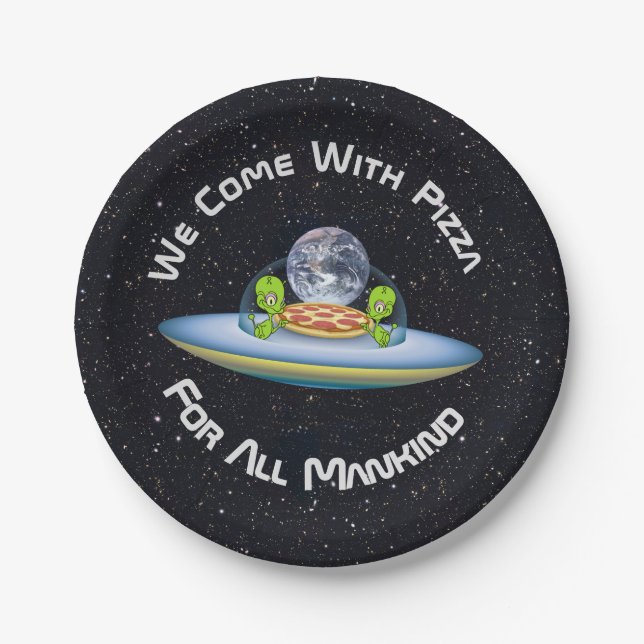 Plato De Papel Entrega de pizza de OVNI personalizable (Anverso)