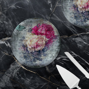 Plato De Papel Ephemera Floral Butterfly Newsprint