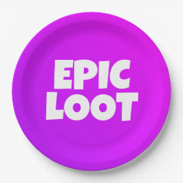 Plato De Papel Epic Loot Gamer Kids Neon Purple Textos