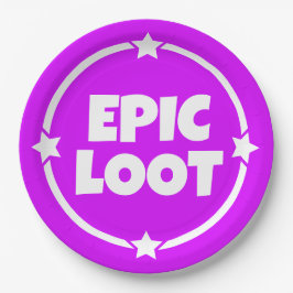 Plato De Papel Epic Loot Gamer Neon Purple Textos Placa de papel