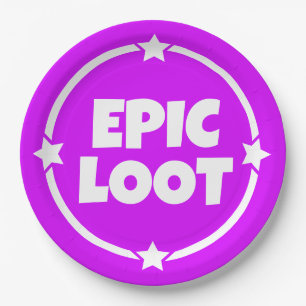 Plato De Papel Epic Loot Gamer Neon Purple Textos Placa de papel