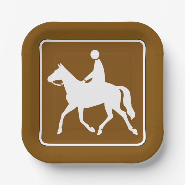 Plato De Papel Equestrian Trail Riding Horse Silhouette Icon (Anverso)