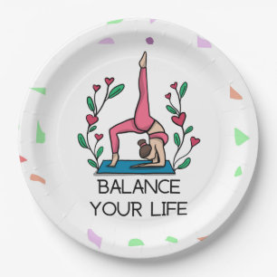 Plato De Papel Equilibrio de yoga con tu dama de vida en yoga ros