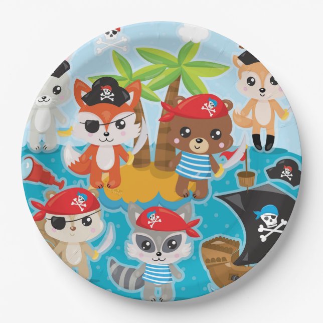 Plato De Papel Equipo de animales piratas (Anverso)