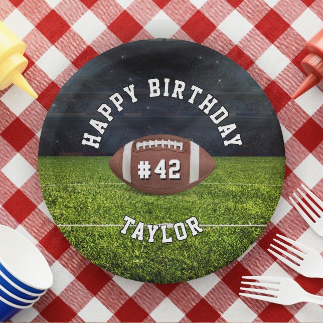Plato De Papel Equipo de fútbol número deporte feliz cumpleaños (American football birthday paper plates)