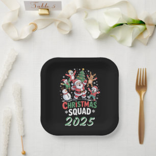 Plato De Papel Equipo de Navidad Personalizado 2025 Familia Santa