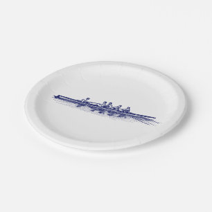 Plato De Papel Equipo de Remo de Tripulación de Remeros Azules De