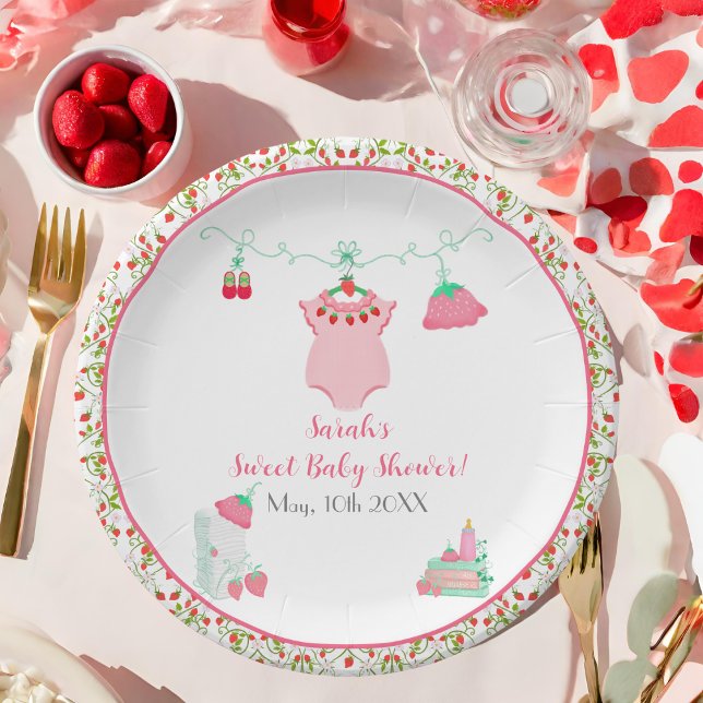 Plato De Papel Equipo Para Bebé De Fresa Con Baby Shower Patrón (Serve up sweetness on paper plates, a charming touch for baby showers.)