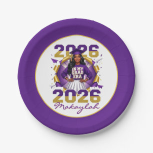 Plato De Papel Era de Graduación de Chica Negra 2026 Púrpura y Do