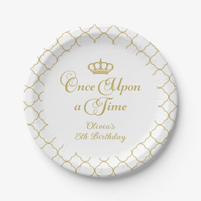 Plato De Papel Érase Una Vez Cumpleaños Princesa Dorada (Anverso)