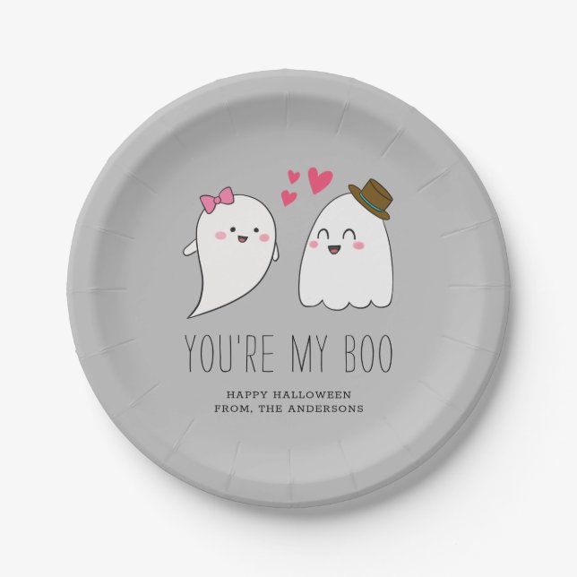 Plato De Papel Eres mi Boo Halloween Kawaii Ghost Cute Gray (Anverso)