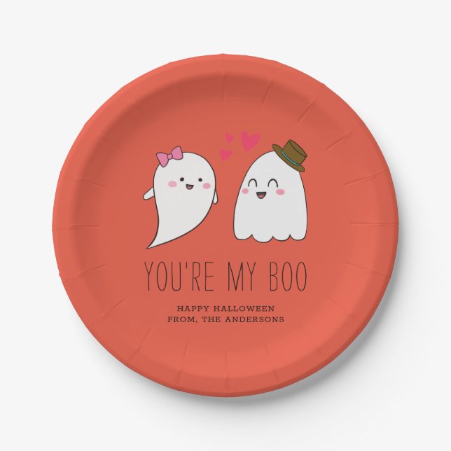 Plato De Papel Eres mi Naranja de Boo Halloween Kawaii Ghost Cute (Anverso)