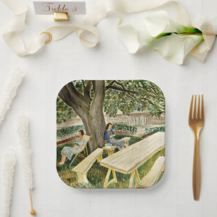 Plato De Papel Eric Ravilious, Dos mujeres en un jardín,