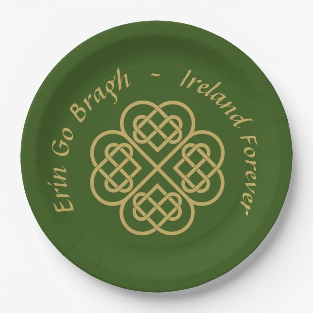 Plato De Papel Erin Go Bragh Gold Celtic Shamrock (Anverso)