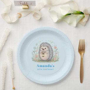 Plato De Papel Erizo Adorable con Cumpleaños de Linterna