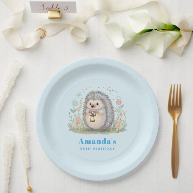 Plato De Papel Erizo Adorable con Cumpleaños de Linterna (Boda)
