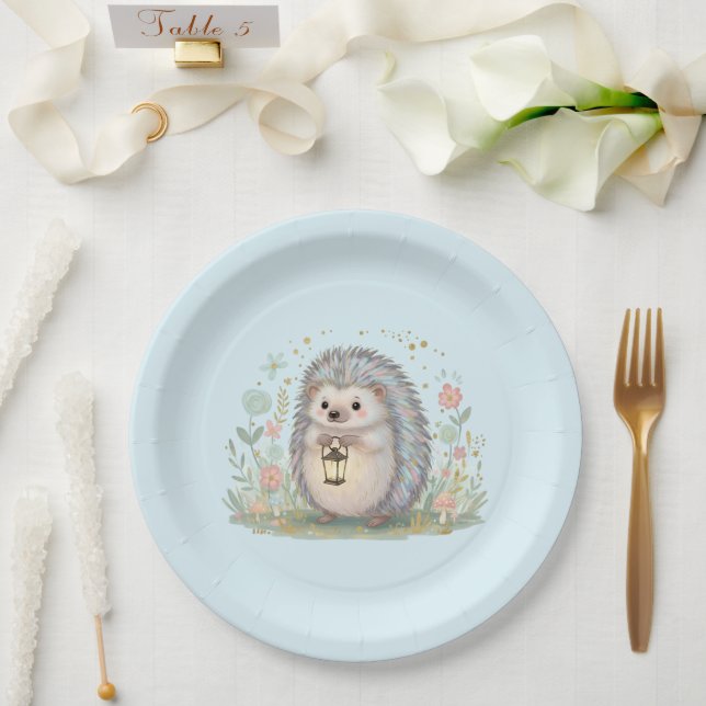 Plato De Papel Erizo Adorable con Linterna (Boda)