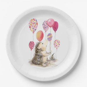 Plato De Papel Erizo con globos rosas