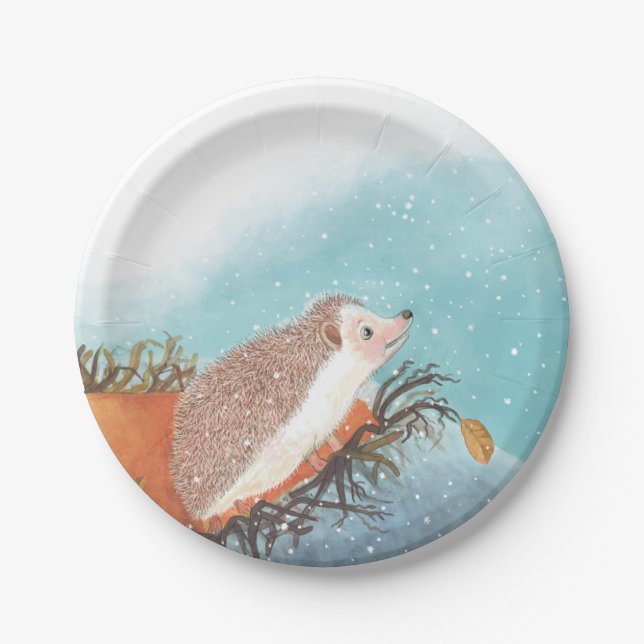 Plato De Papel Erizo y primeros copos de nieve (Anverso)