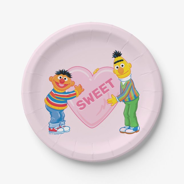 Plato De Papel Ernie y Bert Corazón de San Valentín (Anverso)