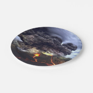 Plato De Papel Erupción del volcán en la montaña