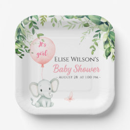 Plato De Papel ¡Es chica! Bebé de elefante lindo con globo