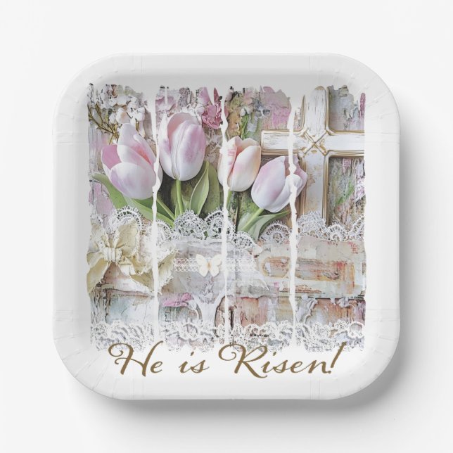 Plato De Papel Es cosecha cristiana de la Cruz de Tulipanes de Pa (Anverso)
