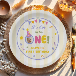 Plato De Papel Es divertido ser uno Foto Niño Cumpleaños 1 