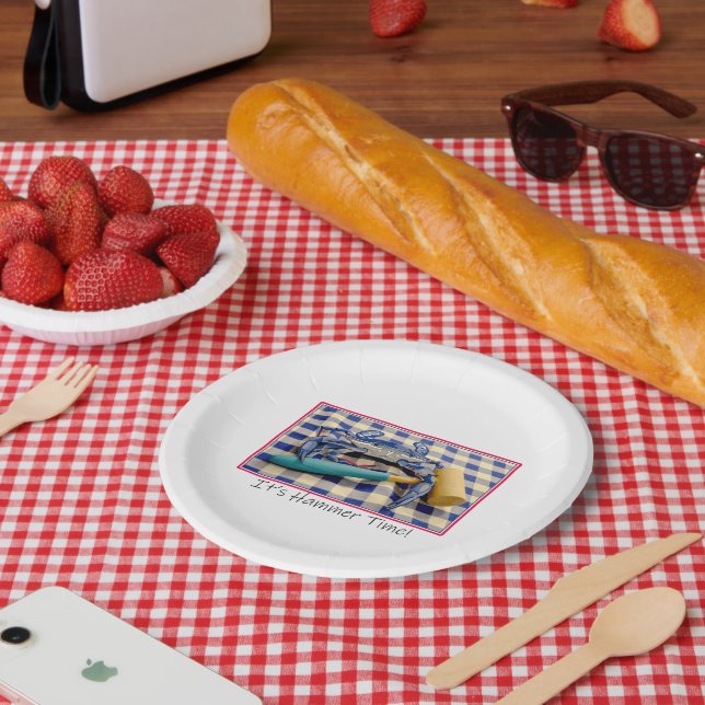 Plato De Papel Es el cangrejo azul con martillo en Gingham (Picnic)