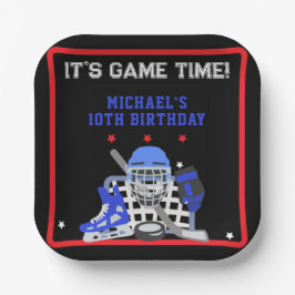 PLATO DE PAPEL ES EL CUMPLEAÑOS DE HOCKEY EN TIEMPO DE JUEGO