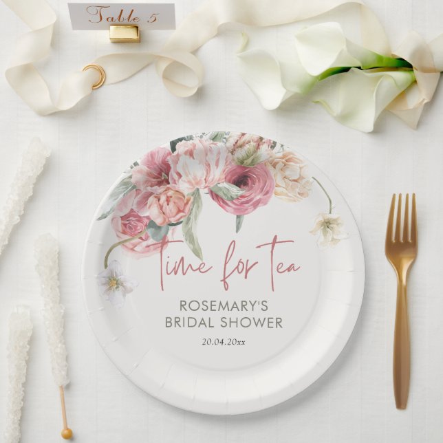 Plato De Papel Es Hora De Que Tea Boho Floral Bridal Shower (Boda)